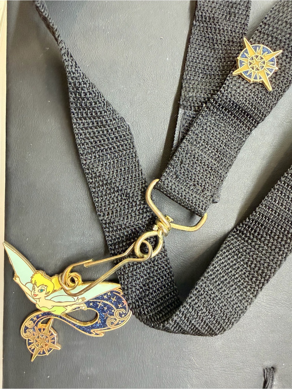 Disney Black Ribbon Lanyard with Gold-Tone Tinker Bell Enamel Charm